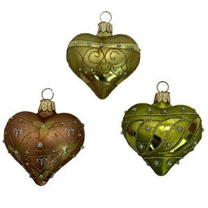 Dept 56 Heart Glass Christmas Ornaments Lot of 3